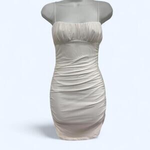 White ruched bodycon midi dress